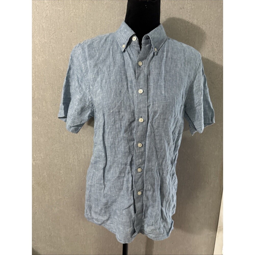 Abercrombie & Fitch 100% Linen Short Sleeve Button Down Shirt Light Blue XS